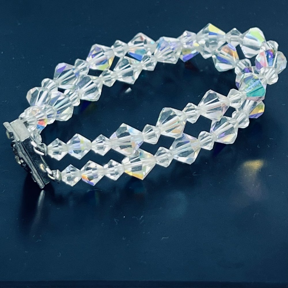 Double Strand Clear Iridescent Beaded Bracelet - Picture 3 of 6